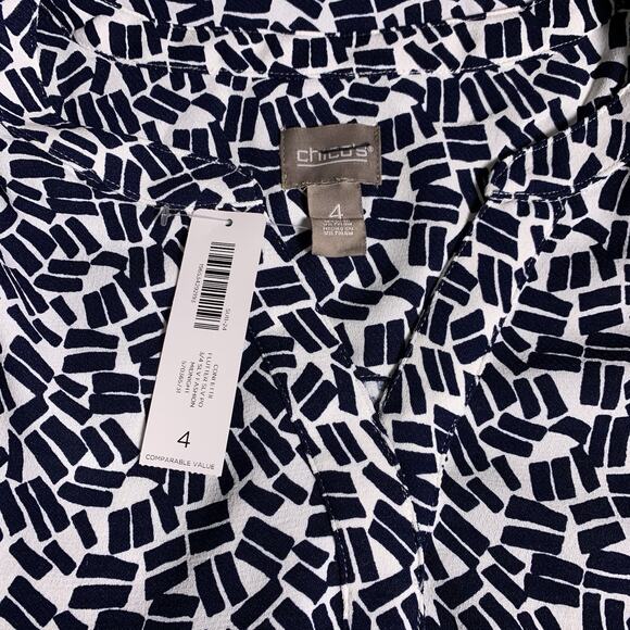 Chico's Top NWT Women's Size 4 (2X) Confetti Flutter Sleeve Midnight Split Neck - Picture 4 of 7